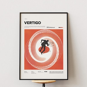Vertigo Poster, Alfred Hitchcock Film Vertigo Print Poster, James Stewart and Kim Novak Starring 1958 Movie Vertigo Wall Decor Idea