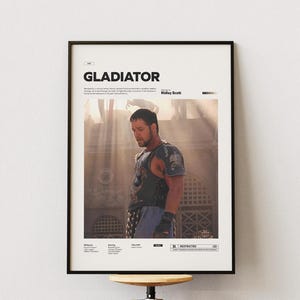 Gladiator Film Poster, Russell Crowe and Joaquin Phoenix Starring on Gladiator Print, Ridley Scott&#39;s Movie Poster, Movie Themed Wall Decor