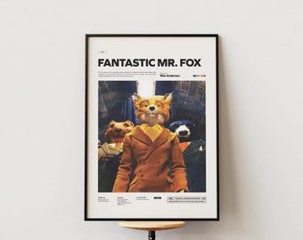 Fantastic Mr. Fox Poster, Wes Anderson Film Print, Retro Animation Movie Poster