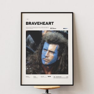 Braveheart Poster, Mel Gibson in Braveheart Film Poster Print, Scottish Warrior William Wallace Poster Print, Iconic Movie Wall Decor
