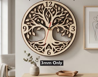 Tree of Life Wall Clock laser cut SVG, Multilayer Lasercut SVG for Glowforge, Wooden Clock Design, Family Tree Wall Decor Digital Download