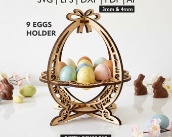 Easter 9 eggs holders laser cut svg file Glowforge Easter bunny egg holder stand svg template Standing Easter Bunny dxf Easter lasercut