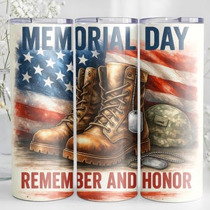 Memorial Day Tumbler Wrap PNG | 9.2x8.3 &quot;Remember and Honor&quot; Design | Patriotic Sublimation | AI-Enhanced | Digital Download