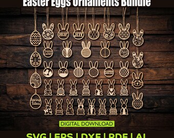 40 Laser Cut Easter Egg svg Bundle, Bunny Ornament lasercut svg, Easter Ornament Lasercut file, Egg Tag lasercut eps, Instant Digital Downlo