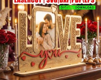 Valentine Love Sign Laser Cut SVG, Romantic love Heart Sign lasercut, Photo Frame Love Sign SVG for Cricut & Glowforge, Valentine Gift