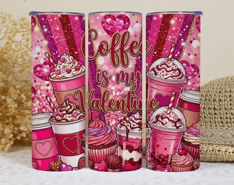 Pink Glitter tumbler wrap Valentine PNG| 20oz Skinny Tumbler PNG | Glitter Tumbler Rrap (Digital Download)
