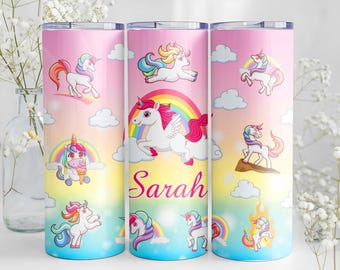 Unicorn Tumbler Wrap PNG: Rainbow Sublimation Design (20oz Skinny)