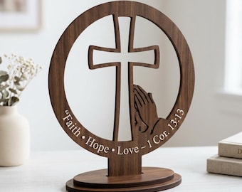 Christian Cross Stand Lasercut SVG, Easter Christian Sign, Religious Wall Art Laser Cut file, Glowforge Cricut laser File, Digital Download