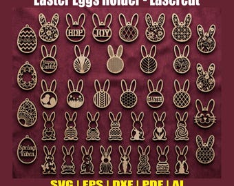 40+ Happy easter Lasercut file Bundles, Bunny Lasercut svg bundle, Easter Egg laser cut svg, eggs bunny laser Glowforge Files, Lasercut file