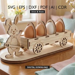 Ostereihalter SVG Bundle Laser Cut, niedlicher Osterhase Eihalter Laser Cut SVG Datei Glowforge Holz Ostereihalter Korb Dekor Home
