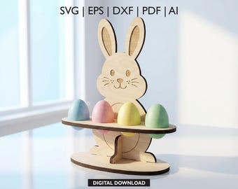Easter Egg Holder SVG Bundle Laser Cut, Cute Easter Bunny Egg Holder Laser Cut Svg File Glowforge Wooden Easter Egg Holder Basket Decor Home