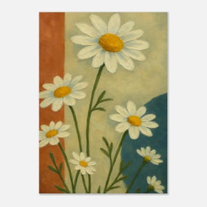 Moderna arte murale con margherite, poster con margherite moderne, stampa con margherite moderne, arte floreale minimalista, arredamento minimalista per la casa, stampa in stile dipinto a olio