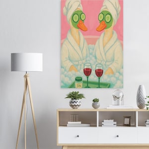 Duck Spa Wall Art Funny Duck Bathroom Decor Cute Animal Bathtub Print Whimsical Duck Wine Artwork Relaxing Bathroom Humor Gift