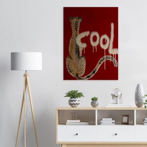 Poster da parete con graffiti di ghepardo su sfondo rosso, decorazione su tela con animali della giungla