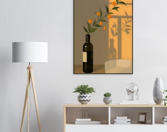Wall Art Botanical Poster Wine Bottle Print Sunset Shadow Decor Classic Semi-Glossy Paper Metal Framed Poster
