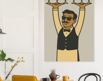 Kellner Wand Kunst Druck Retro Barkeeper Poster Lustig Bar Dekor Vintage Küche Kunstwerk Geschenk für Weinliebhaber