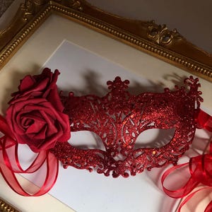 open lace back dress Red Goddess Mask Crystal Masquerade Headpiece  CARBICKOVA CROWNS