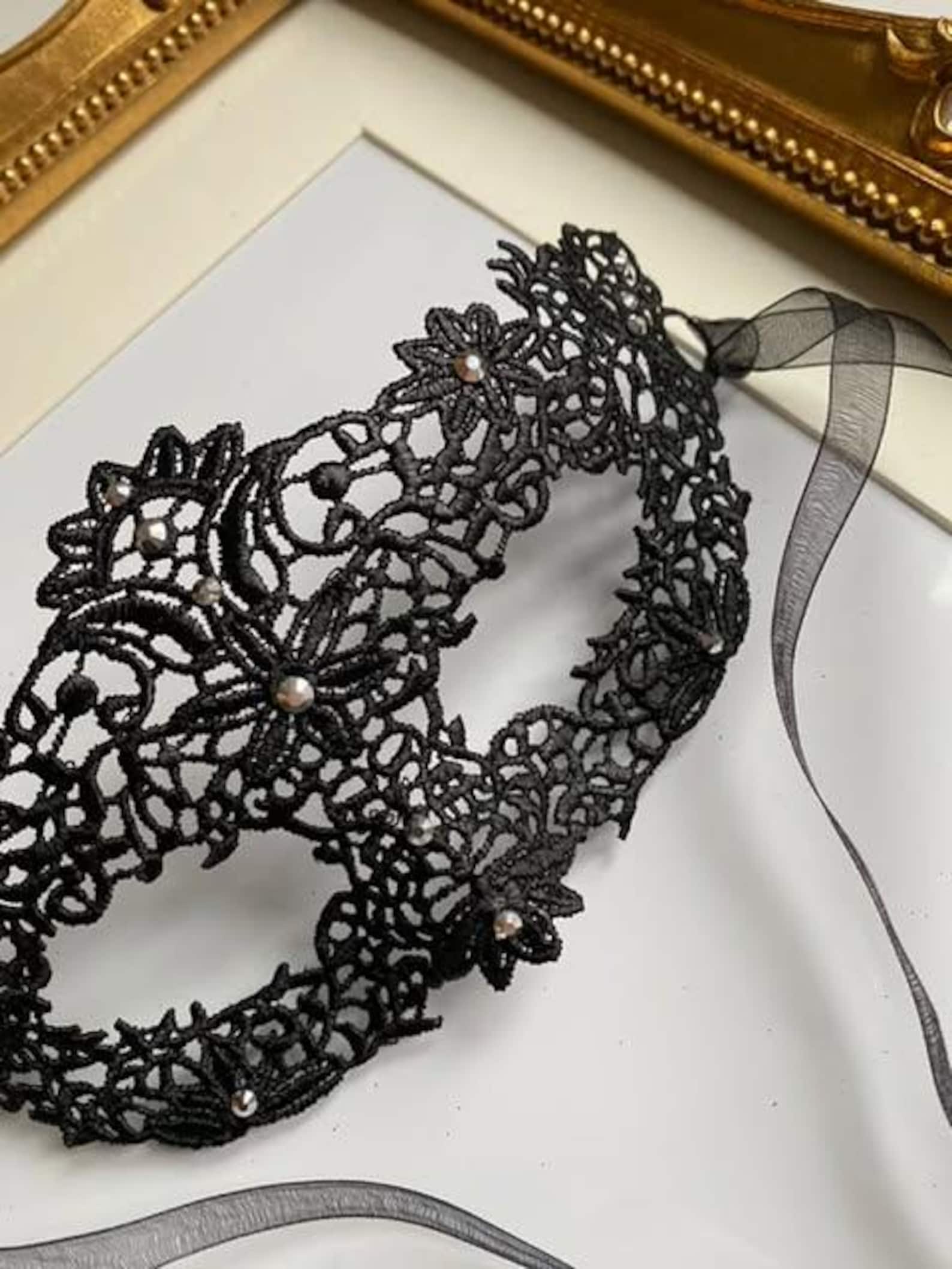Black Lace Masquerade Mask With Diamante Gems, Venetian Style - Etsy