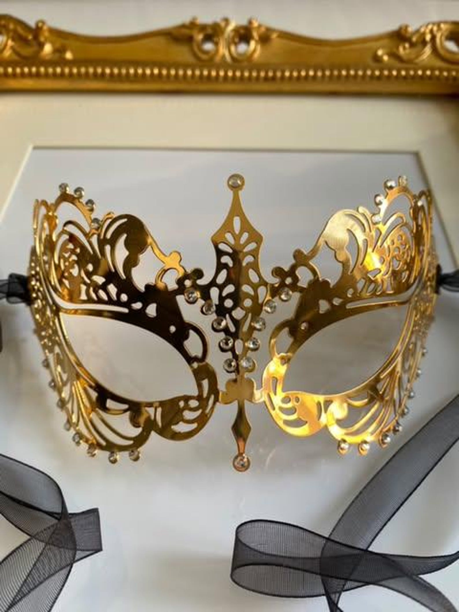 ELEGANT Venetian GOLD Metal MASQUERADE Mask Jewelled Diamante Ball ...
