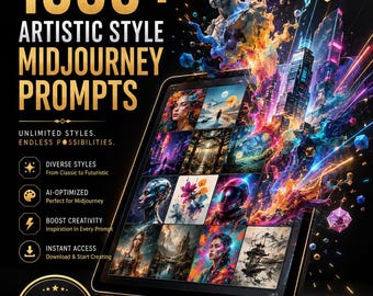 1000+ Artistic Style AI Prompts Bundle | Midjourney, Flux, ChatGPT (Digital Download)