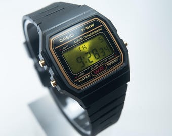 Custom Casio F91W with Yellow Metal Mesh Screen