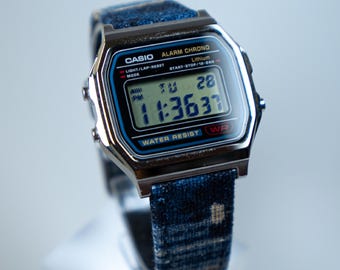 Casio A158 Steel Mod w/ Indigo Cotton Strap + STN Screen