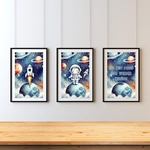 Astronaut Poster Set Kinderzimmer Deko Junge und Mädchen Geschenk zur Geburt/Taufe Bilder Kinder Baby / Babyzimmer