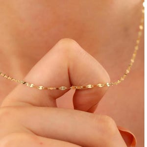 14k Real Gold Dainty Mirror Chain Necklace / Gold Sparkle Chain Necklace / Glitter Chain Necklace /14k Solid Gold Choker /Gift for Her