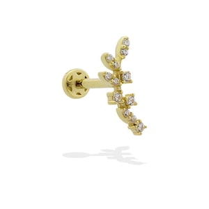 14K Solid Gold Leaf Stud Tragus Piercing / Handmade Flat Back Helix Piercing / 16g Labret Stud /Cartilage Earrings for Women/Gift for her