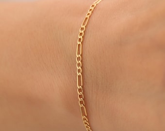 14k massivt guld Figaro-kedjearmband – Unisex guldlänkarmband för män