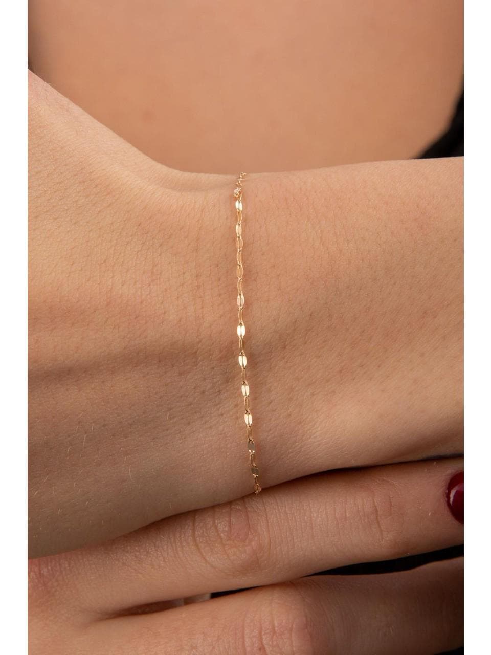 14K Massivgold Spiegel Kettenarmband: Minimalistischer Funkelschmuck