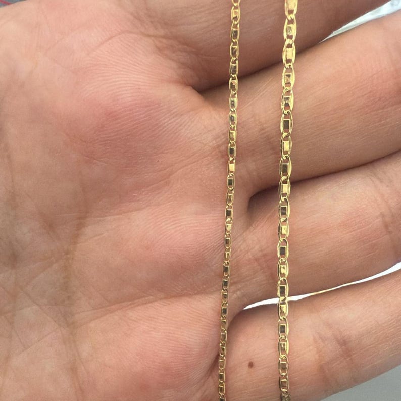 14K Solid Gold Valentino Chain Necklace – Delicate Flat Link Necklace-Mother’s day gift image 2