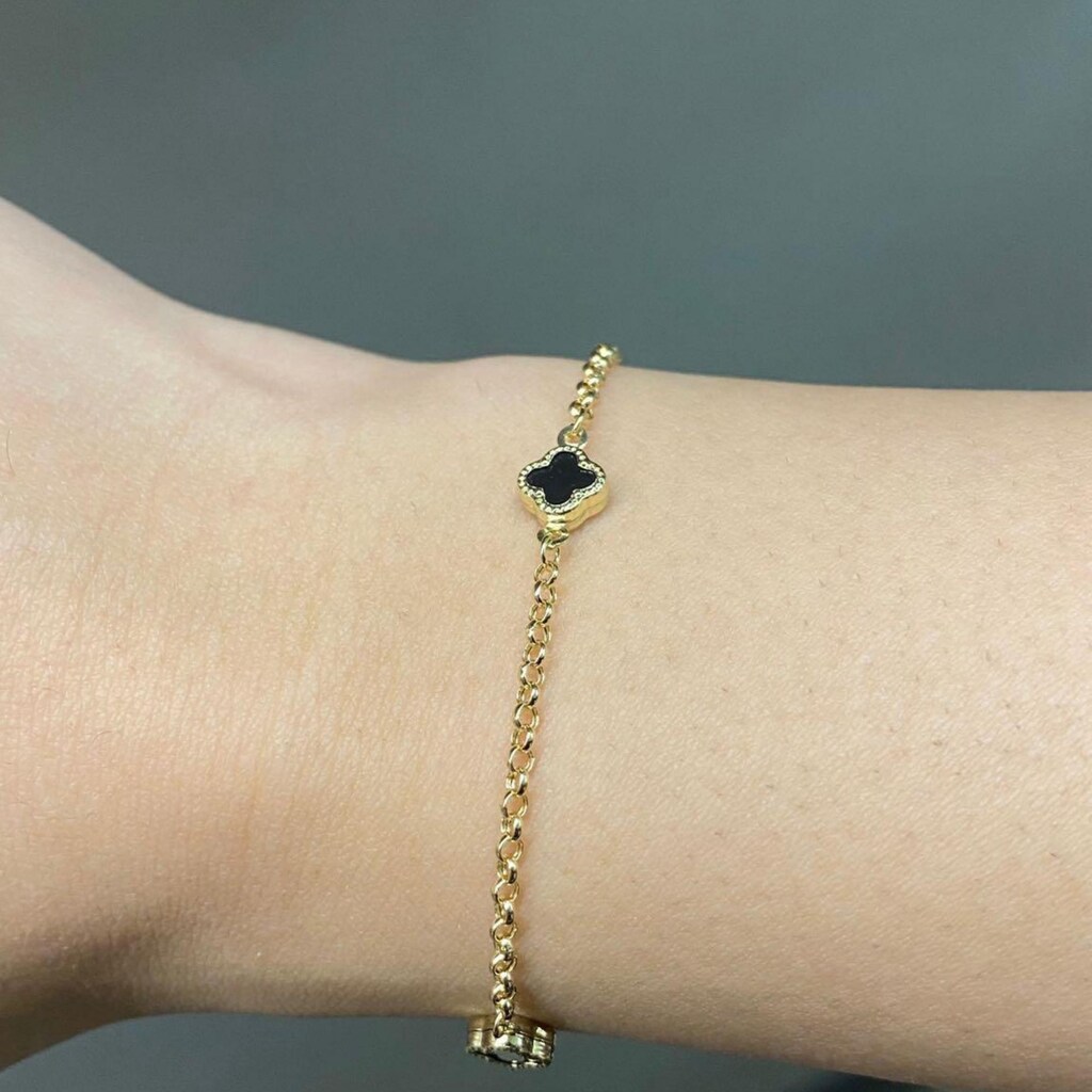 Bracciale A Catena Con Quadrifoglio Per Donna – Acciaio Inossidabile Placcato Oro 18k, Regolabile, Ipoallergenico, Portafortuna