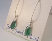 Sterling Silver Teal Green Sea Glass Earrings