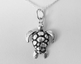 Hand-cast Sterling Silver Turtle Pendant w/ SS chain included