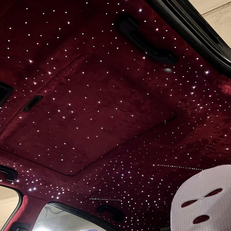 Crimson Suede Headliner Foam BackFabric, Red Stretch Suede Upholstery Fabric Automotive Fabric, Luxury Car Fabric, Truck Interior Fabric