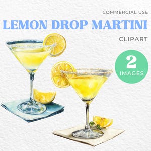 Clipart Martini goutte citron, art cocktail aquarelle, illustration de boissons amusantes, décoration de fête, téléchargement numérique pour les célébrations, usage commercial