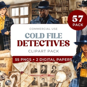 Watercolor Clipart Detective, Spy Graphics, Private Investigator PNG, Secret Agent Illustrations, Digital Download, Commercial Use