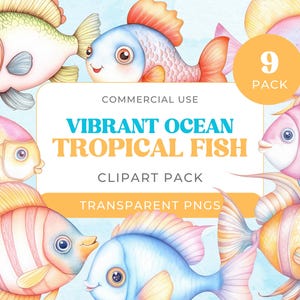 Tropical Fish Clipart, Vibrant Watercolor Underwater PNG Set, Digital Download, Colorful Ocean Life Clipart Collection, Instant Download