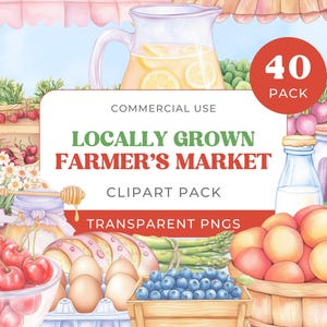 Lokaal geteelde clipart, aquarel boerenmarkt, vers fruit en groente PNG, digitale download, commercieel gebruik, tuinkunst, commercieel gebruik