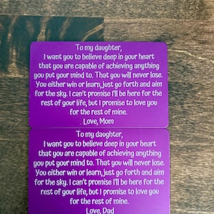 Para mi hijo/hija - Tarjeta de aluminio gruesa grabada para billetera / Pensando en ti / Regalo para hijo / Regalo para hija