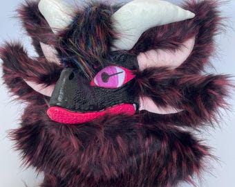 Dark Purple Raptor Mask | Dino Cosplay With Movable Jaw | 4 Ears | Horns | Festival Costume Set | Christmas Gift For Furry Fans