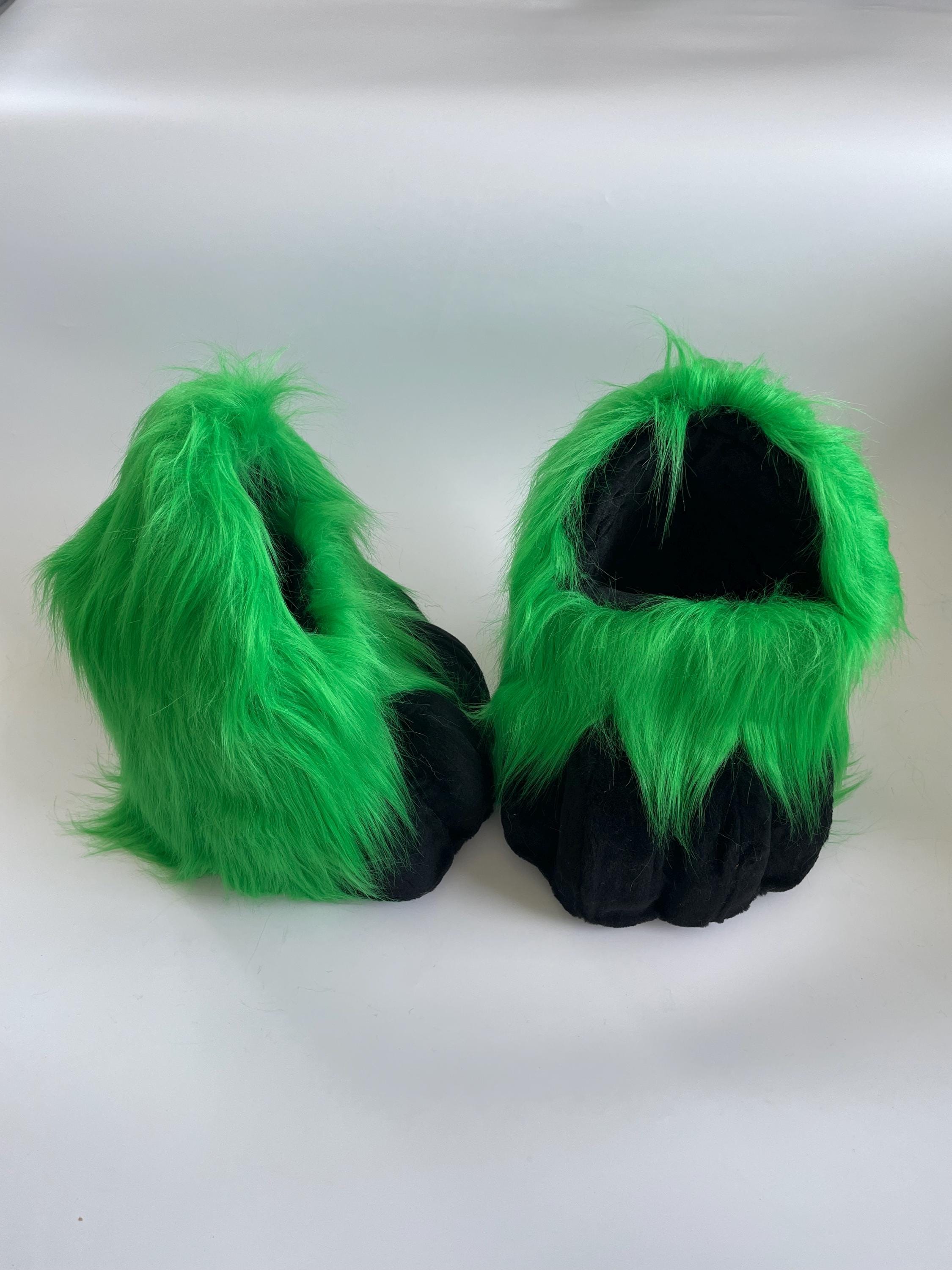 Slippers Rapter Green Fursuit Feet Paws, Fluffy Monster Slippers for Furries, Dino ...