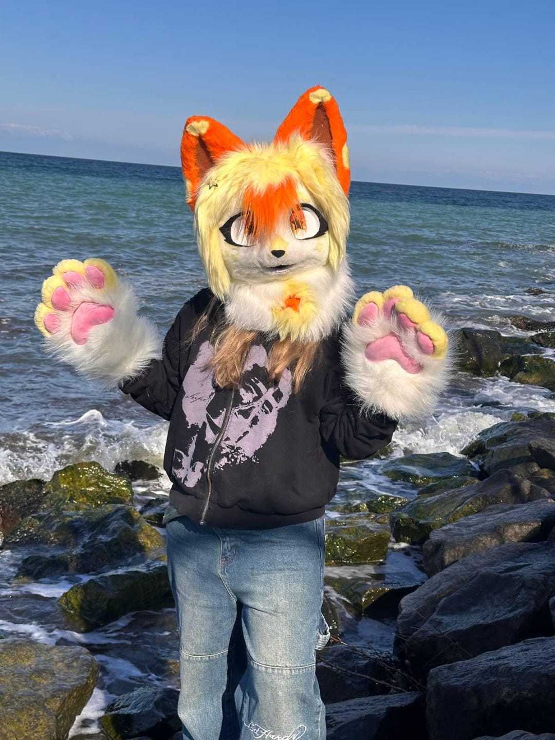 Kemono Fursuit Head Premade Set | Orange Yellow Furry Mask, Tail, Paws ...
