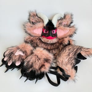 Dark Pink Raptor Fursuit Head Premade with Movable Jaw | 4 Ears Horns Head Tail Paws Fursuit Partial | Birthday Gift