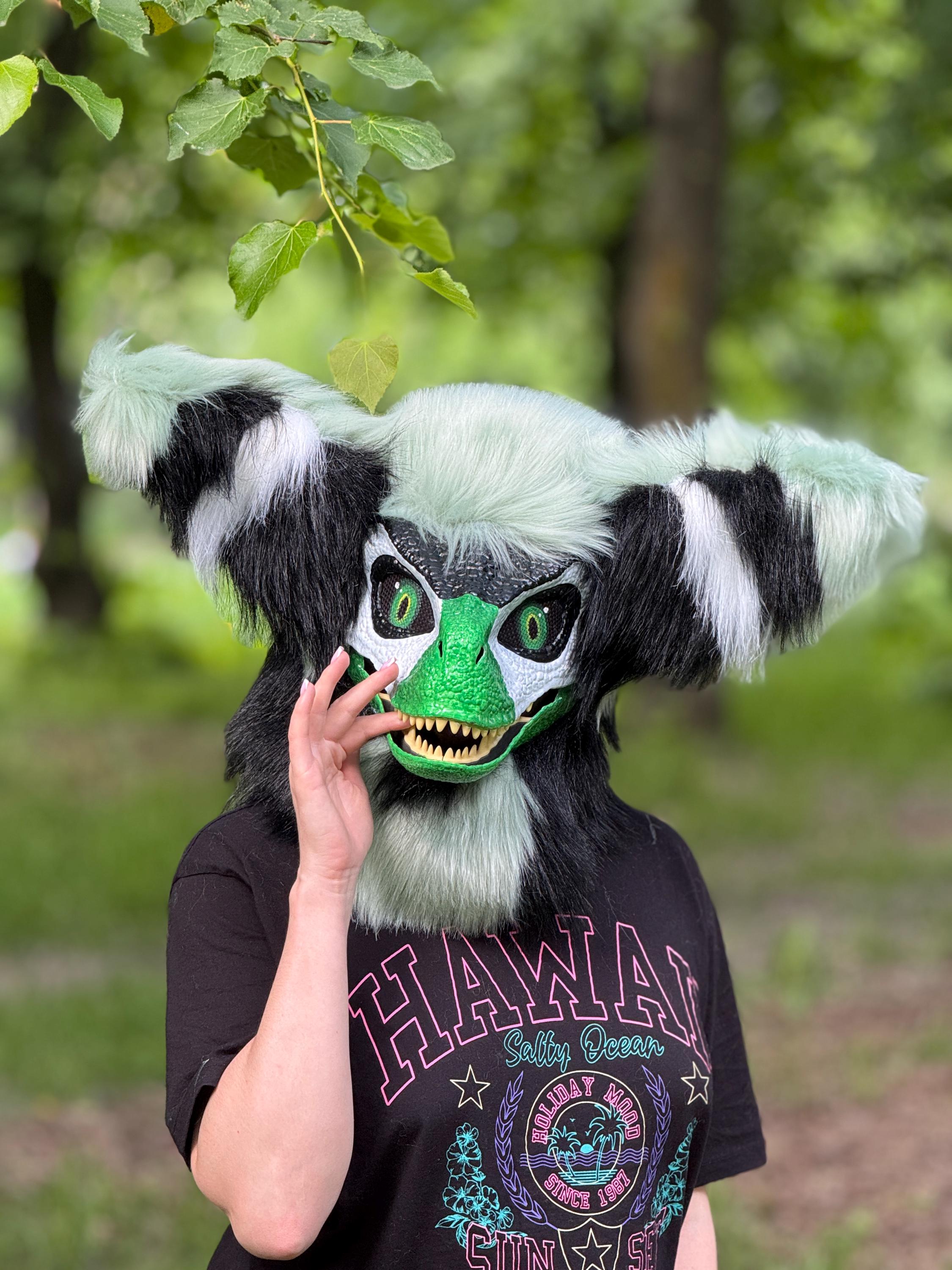 Epic Black Green Dino Fursuit Head, Movable Jaw, Custom Raptor