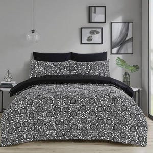Noko 6-Piece Black & White Comforter Bedding Set, Duvet Cover Set, Luxury King Size Bedding Set, Comforter, Cotton Bedsheet, Velvet Quilt