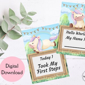 Cartes étape importante en téléchargement numérique, accessoires photo licorne pour bébé fille, téléchargement numérique, premier sourire, premiers pas, cadeau de baby shower pour nouvelle maman