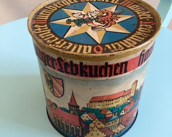 VINTAGE Nurnberger-Elisen-Lebkuchen-Metzger-Haeberlein German Spiced Cakes Advertising Graphics Tin EUROPEAN