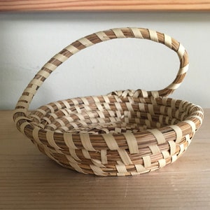 Vintage Hand Woven Natural Coiled Basket with Handle Home Decor